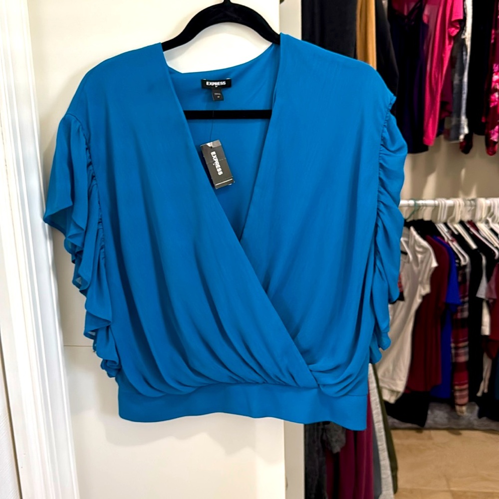 EXPRESS Wrap Front Ruffle Sleeve Top